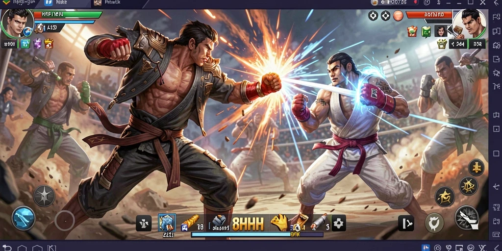 Screenshot gameplay 8HHH menampilkan pertarungan yang intens.