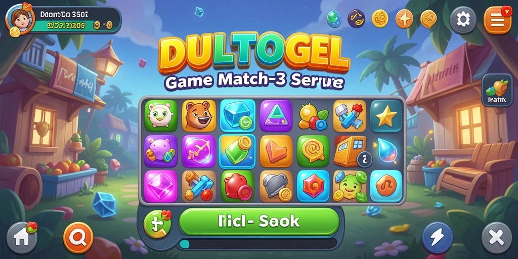 Screenshot gameplay DULTOGEL menampilkan kombinasi warna dan tantangan Match-3 yang menarik.