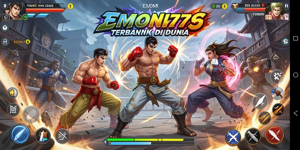 Screenshot gameplay EMON77 menunjukkan aksi pertarungan yang intens.