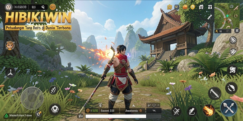 Tampilan gameplay HIBIKIWIN yang menawan di dunia terbuka.