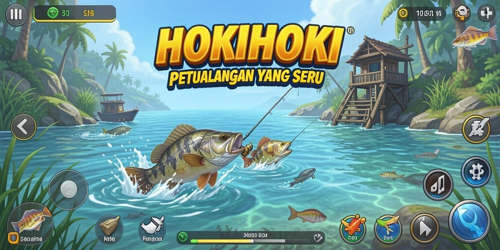 Tampilan gameplay HOKIHOKI yang menarik saat menangkap ikan.