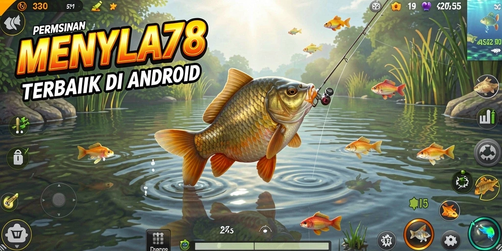 Tampilan gameplay <strong>MENYALA78</strong> saat menangkap ikan di danau.