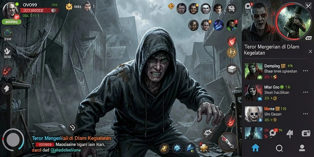 Tampilan gameplay menegangkan dari OVO99 yang penuh dengan kegelapan.