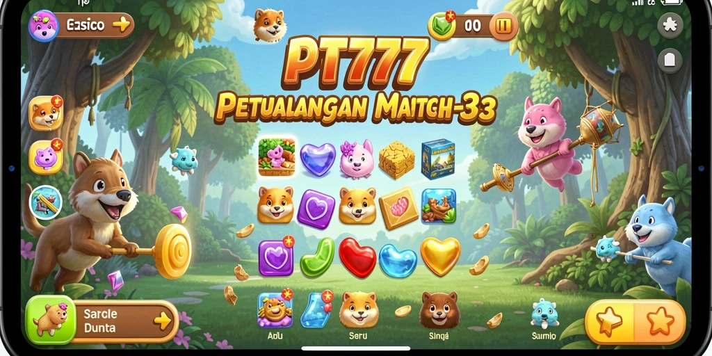 Tampilan gameplay seru dari PT777 dengan mekanik Match-3 yang menarik.