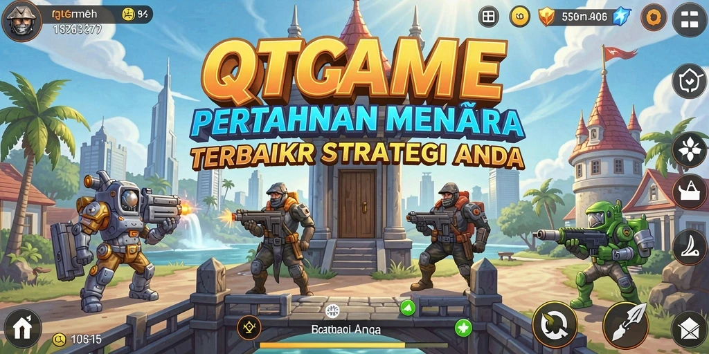 Tampilan gameplay menara pertahanan yang mendebarkan di QTGAME.
