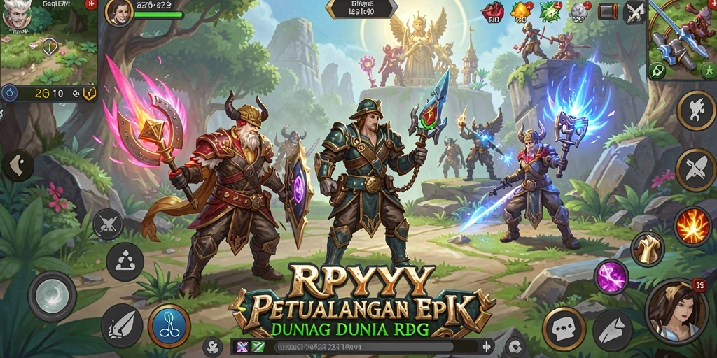Tampilan screenshot RPYYY menampilkan aksi pertarungan epik dan lingkungan yang indah.