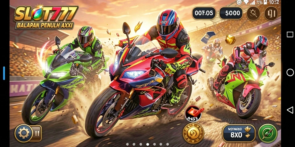 Tangkapan layar dari balapan motor yang mendebarkan di SLOT777.