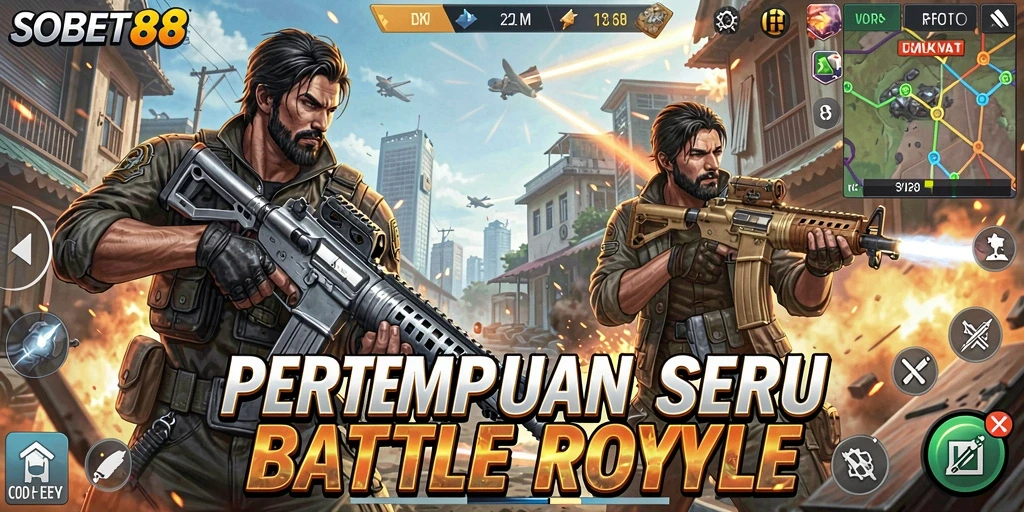 Tampilan gameplay intens dari SOBET88 dengan aksi Battle Royale.
