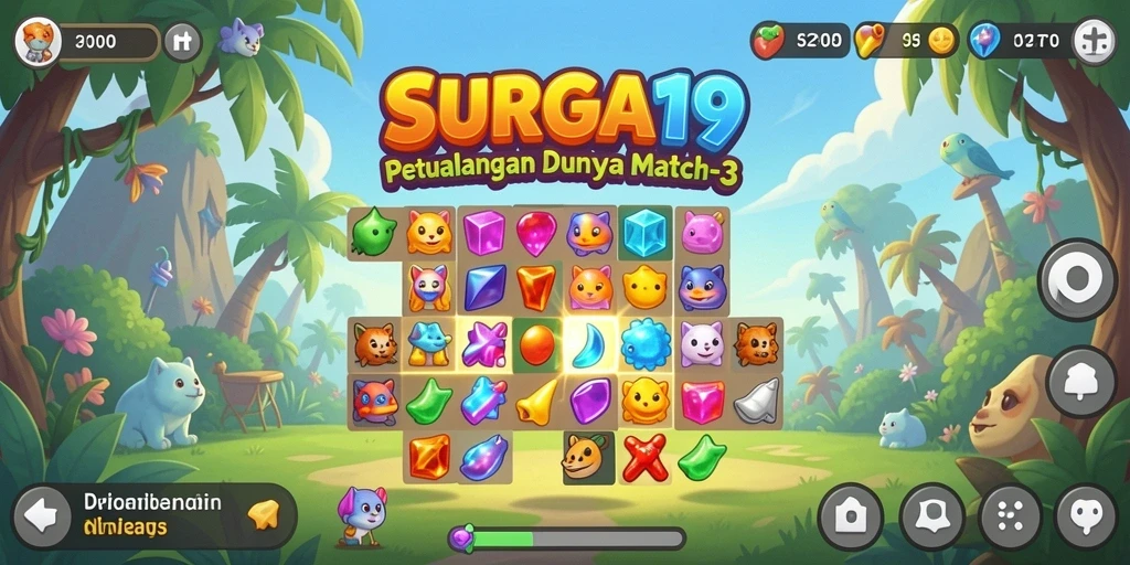 Tangkapan layar permainan SURGA19 dengan gameplay seru Match-3.