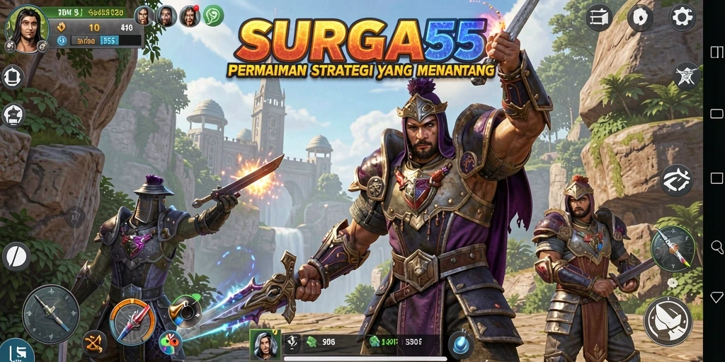Tampilan dinamis dari gameplay <strong>SURGA55</strong> menunjukkan pertempuran strategi yang intens.