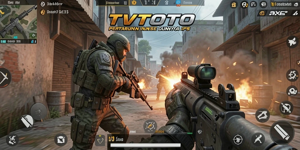 Tangkapan layar menunjukkan aksi intens dalam permainan FPS TVTOTO.